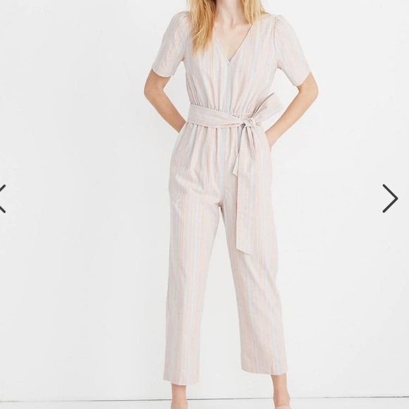 Madewell Pants - Madewell Stripe Puff Sleeve Jumpsuit Size 10 EUC